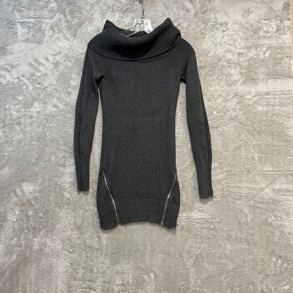 G by GUESS Sweater Women Small Gray Cowl Neck Side Zip‎ Longline Cotton Knit